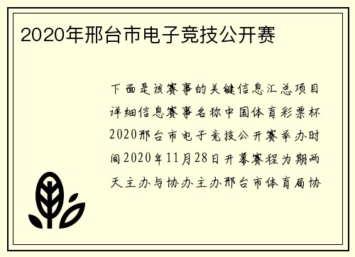 2020年邢台市电子竞技公开赛
